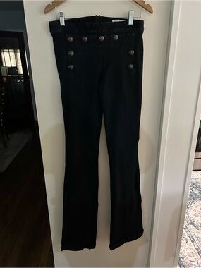 Veronica Beard Beverly Sailor Flare Jeans, black with buttons